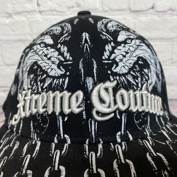 Xtreme Couture Baseball Hat Cap Stretch Fit Black Size L/XL Animal Print Wolf - Picture 6 of 8